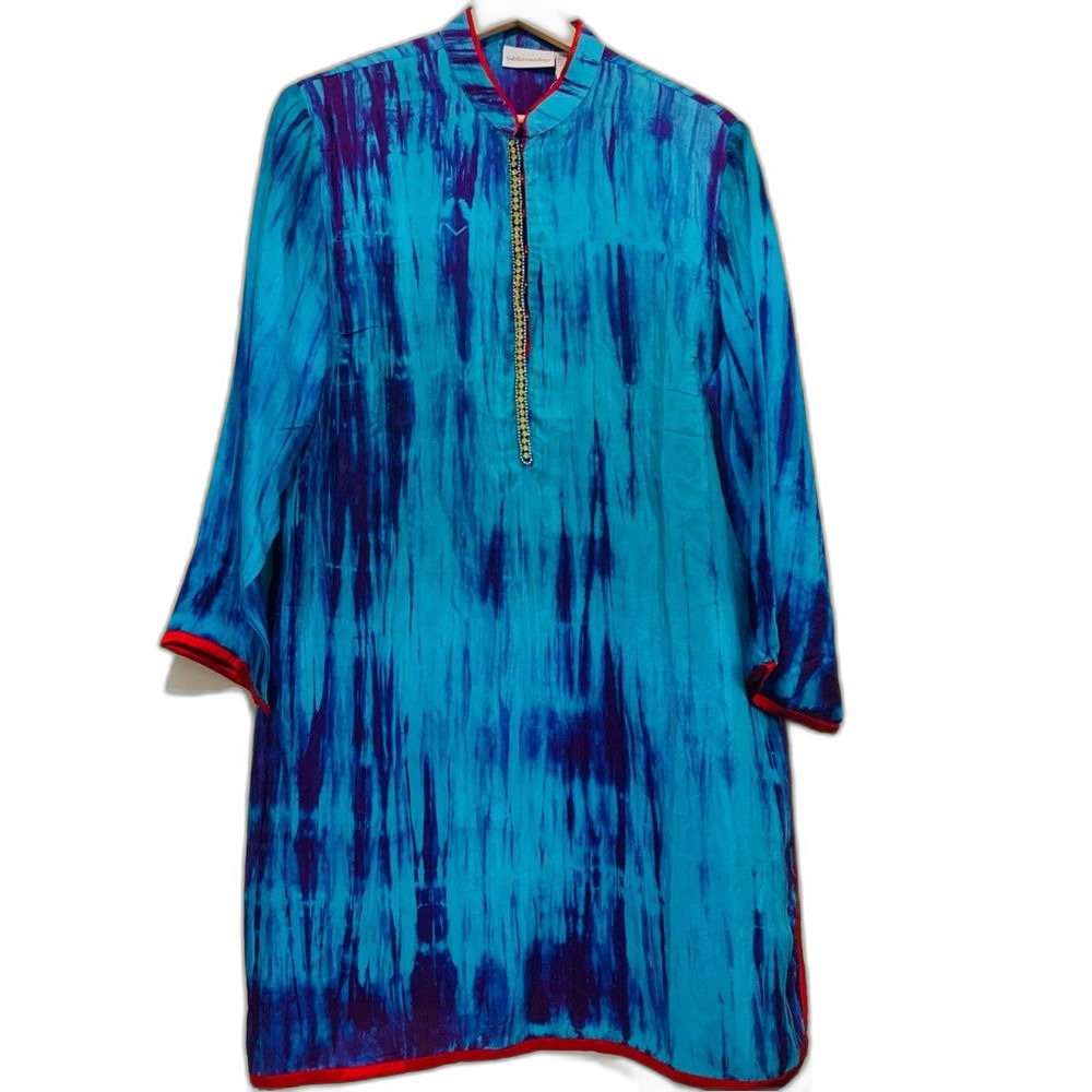 Soft Surrounding silk blue tie dye tunic top size large petite